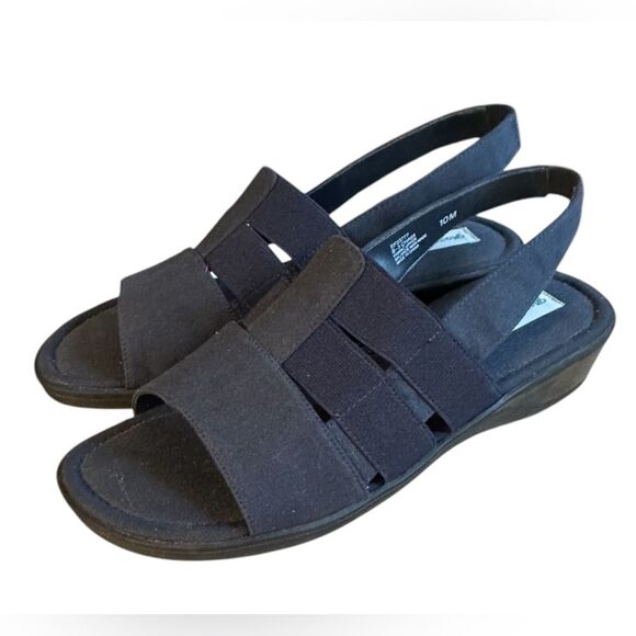 Women’s Grasshoppers Amelia Navy Canvas Wedge 1.5" Heel Sling backs. Size 10M - Picture 2 of 8